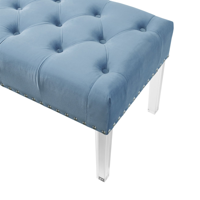 Banc rembourré en velours capitonné Valley, Blue