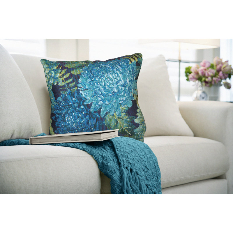 Floral Outdoor Throw Pillow, Blue/Green, Square