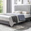 Lit tapissier moderne gris grand lit, aucun sommier tapissier nécessaire pour la polyvalence du cadre de lit plateforme avec support à lattes de bois