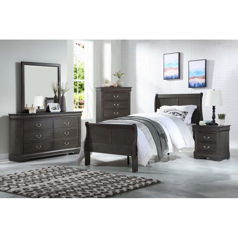 4PCS Bedroom Set(No Chest), Dark Grey, King