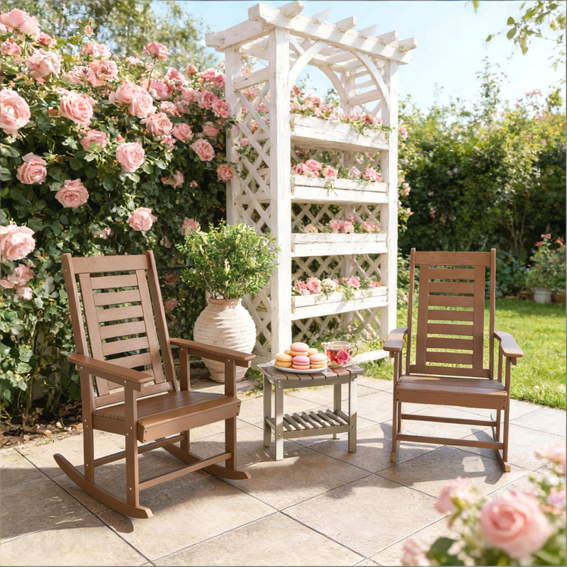 Chaises à haut dossier et chaises berçantes d'extérieur 2 pièces, Brun