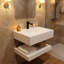Lavabo de salle de bain flottant moderne en forme de V, lavabo mural en résine avec tablette de rangement à deux niveaux-125381321-125381315