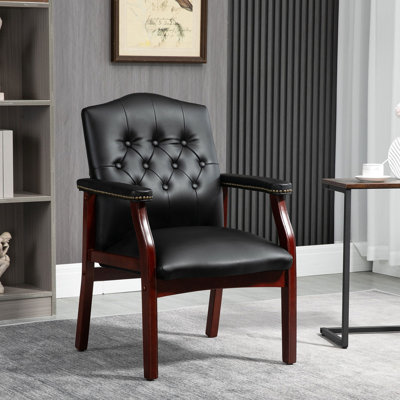 Chaises d'invité de réception en cuir avec siège et accoudoirs rembourrés Fauteuil de direction ergonomique à dossier moyen pour salle d'attente