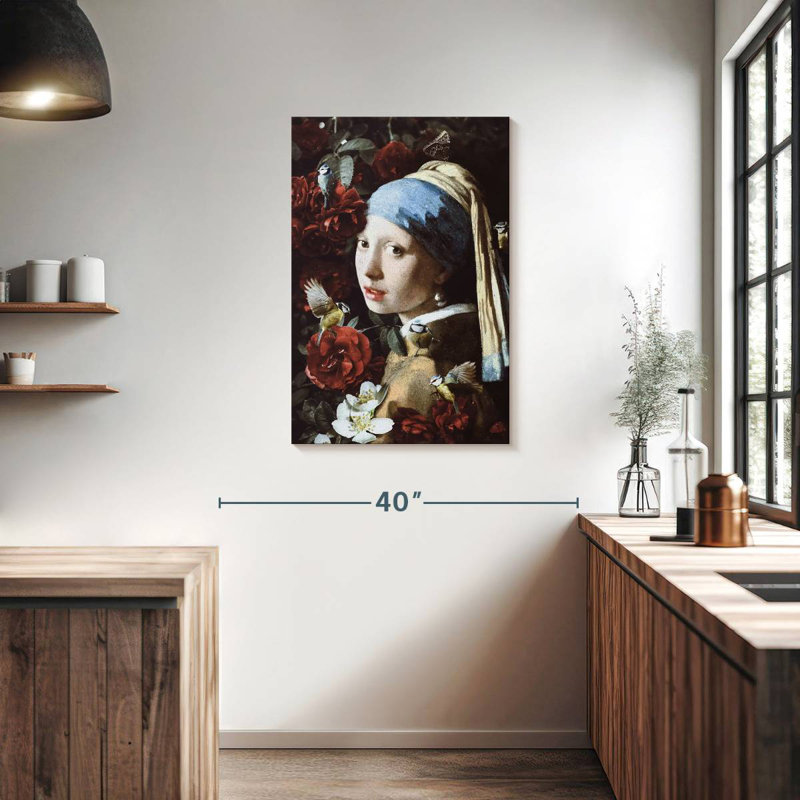 Fille florale avec boucle d'oreille perle, H 36 po x l 24 po