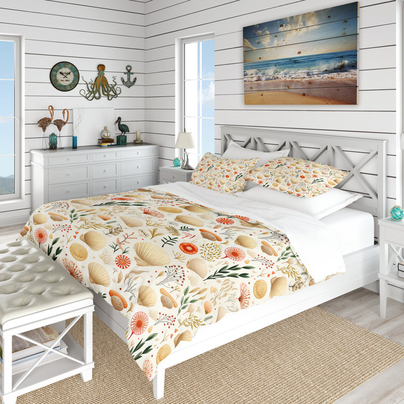 Literie coquillage à motif tropical II, Housse de couette pour très grand lit et 2 très