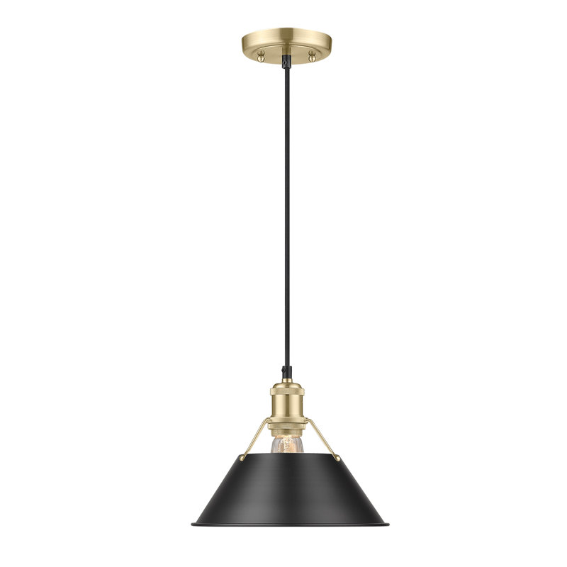 Luminaire suspendu conique à 1 lumière Weatherford, Noir mat, Bronze champagne brossé, H 130 po x l 10 po x P 10 po