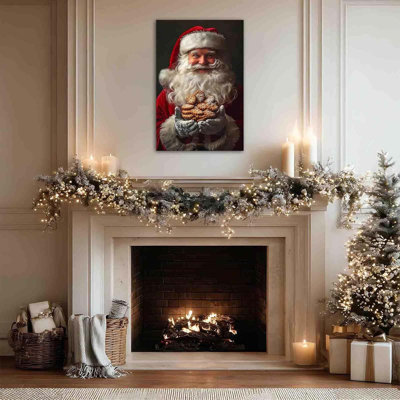 Christmas Canvas Prints Santa Claus Portrait Picture Wall Decor Cute Santa Cookie Wall Art Vintage Christmas Home Wall Decor Holiday Art Christmas Lover Print Framed