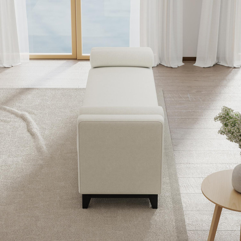 Banc rembourré en Sherpa avec pieds en bois et coussins, Beige