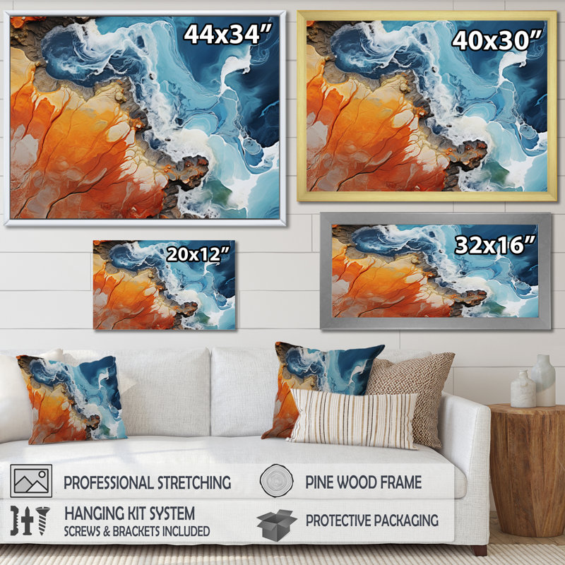 «Coastal Abstract Coastline III», reproduction d'art sur toile, H 24 po x l 32 po x P 1 po, Encadrement doré