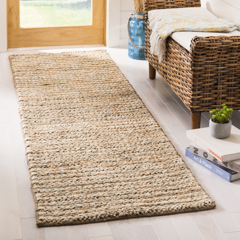 Natural Fiber Hand Woven Jute Striped Rug, Runner 2'3" x 8'