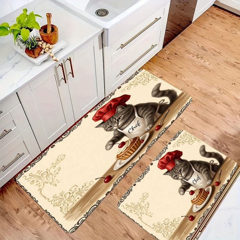 Tapis de cuisine à motif de chats Chef, 2 pièces, beige multicolore