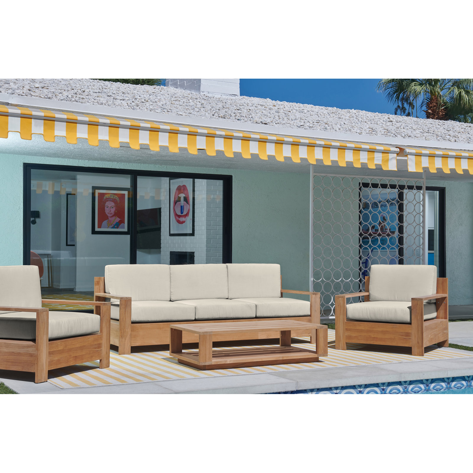 Miguelina 87" Sunbrella® Patio Sofa, Canvas Canvas Sunbrella® Canvas, Natural Wood