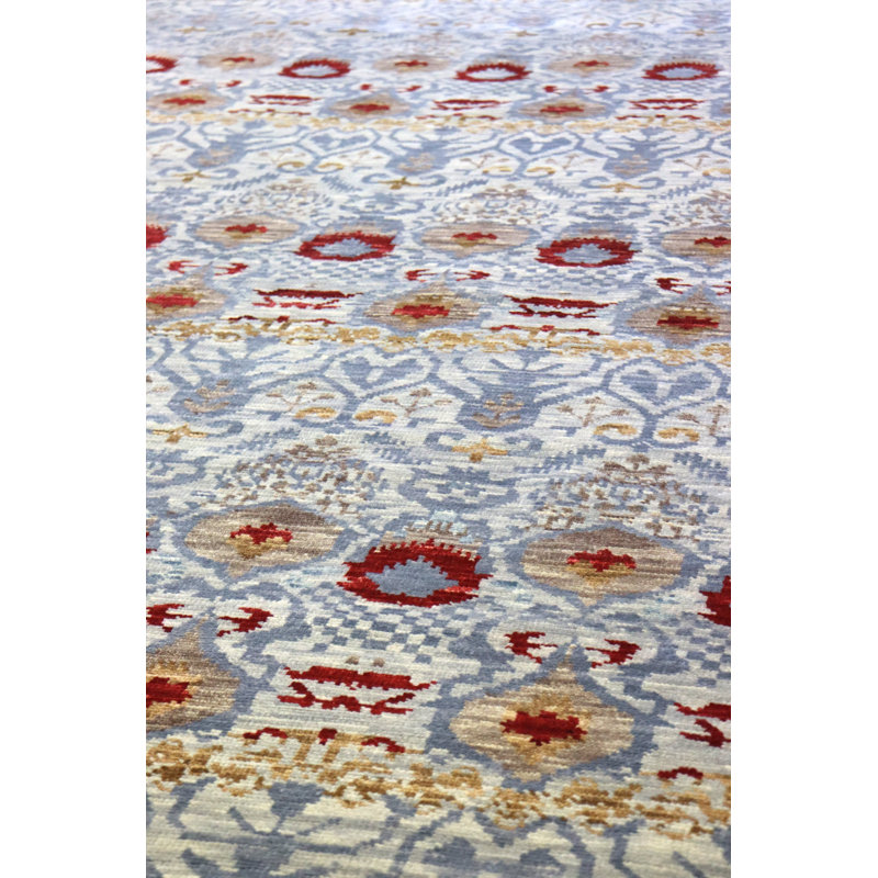 Wool Ikat Area Rug in Blue/Gold/Ivory, Rectangle 8'10" x 11'8"