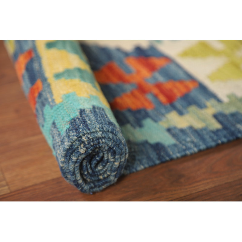 Tapis géométrique en laine Kilim