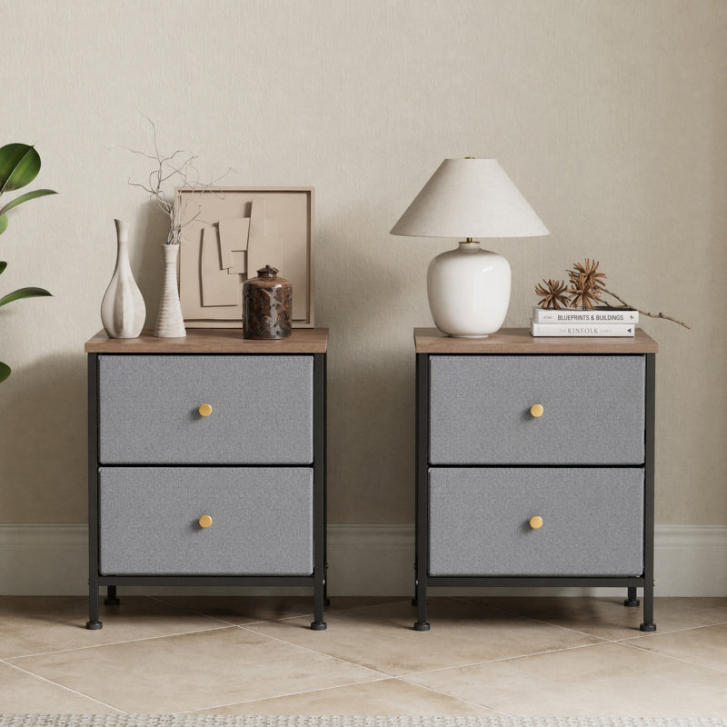 Jaece Modern 2-Fabric Drawer Nightstand, Small Space Bedside Table, End Table Storage Cabinet, Dusty Blue