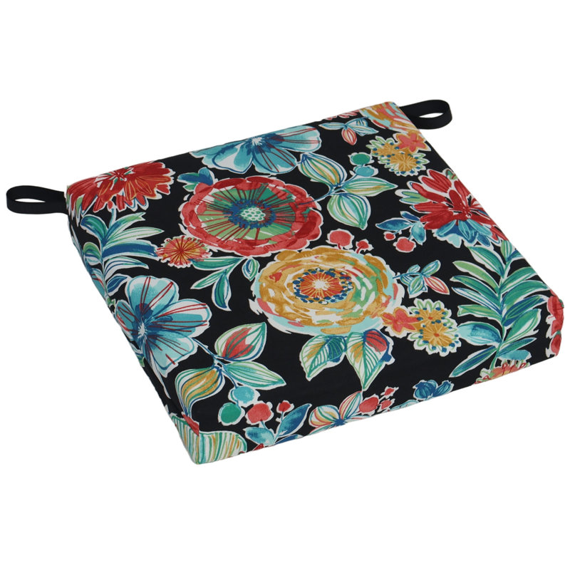 Square Outdoor Chair Cushions (Set Of 4), Black/Colsen Noir Floral, 20" W x 19" D