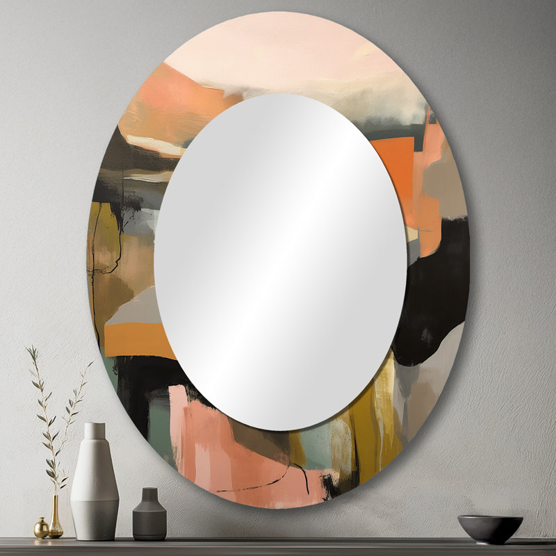 Green And Beige Transcending Reality II - Green Modern Oval Wall Mirror, 43" x 33"