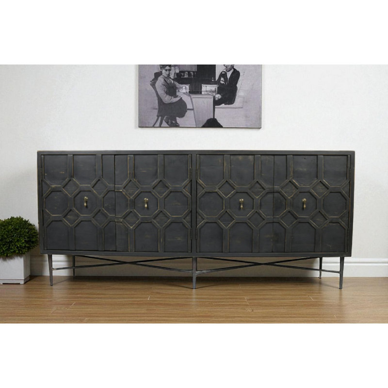 Buffet 71 "en bois massif noir avec quatre portes 71"