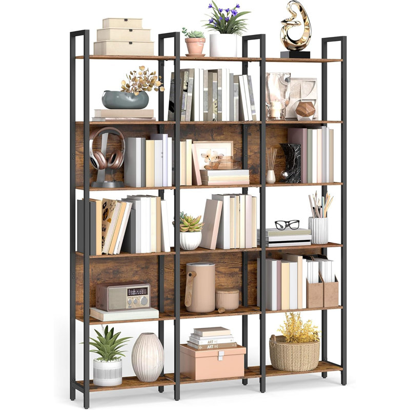 Bookcase, 6-Tier Bookshelf, Kitchen Storage Shelf, Industrial Style, For Office, Living Room, Bedroom, 24 X 128 X 187.1 Cm, Industrial, Rustic Brown