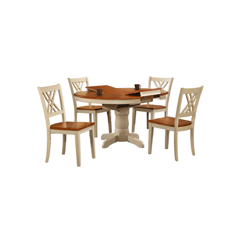 Comari 5-Piece Solid Wood Round Extendable Butterfly Leaf Dining Set 