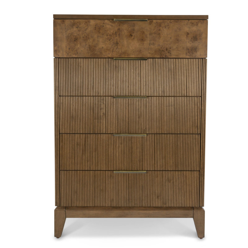 Commode 5 tiroirs Amsden - Finition châtaignier rétro, Brun