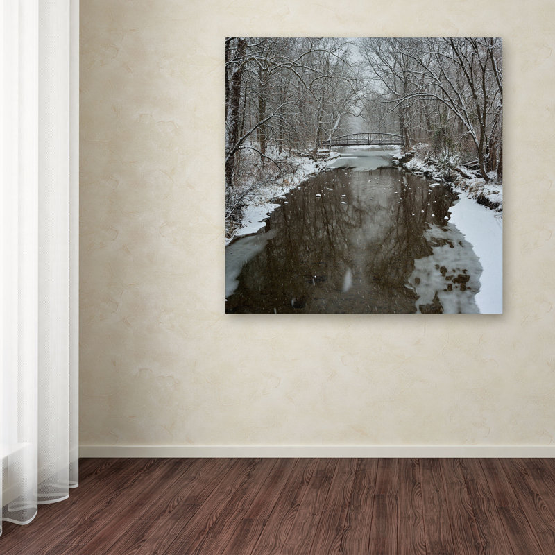 Winter Bridge Snowy Forest Landscape Canvas Art