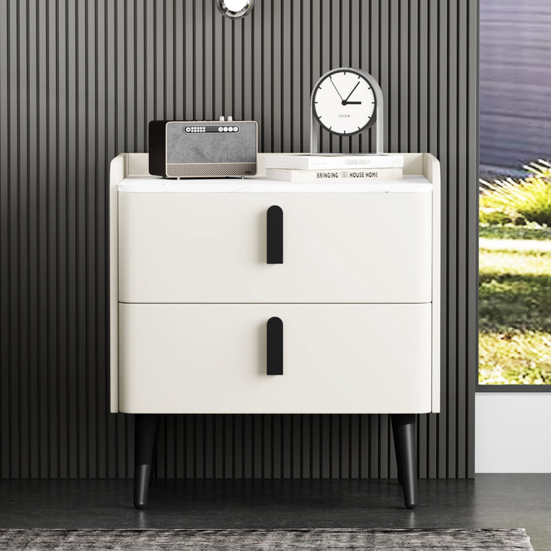 Table de chevet blanche moderne, plateau de table en marbre, 2 tiroirs, table de chevet avec rangement pour chambre à coucher avec couleur, pour et salon