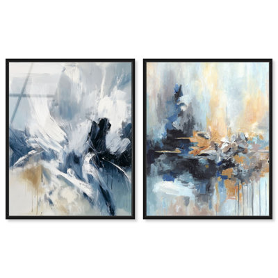 «Storm's Whispers», ensemble de décorations murales imprimées en acrylique bleues par Art Remedy, cadre noir, 20 x 24