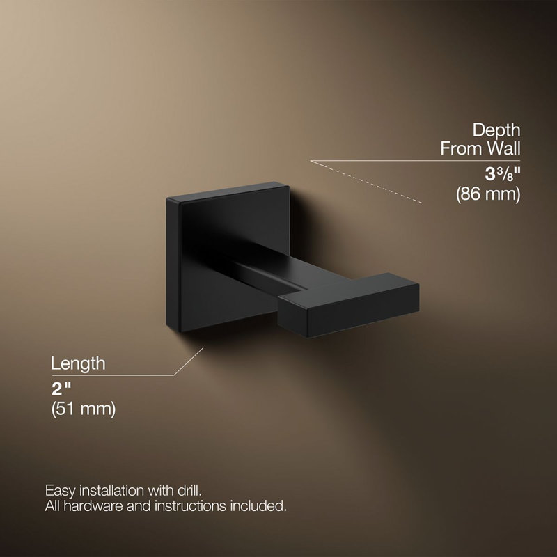 Square Robe Hook, Matte Black