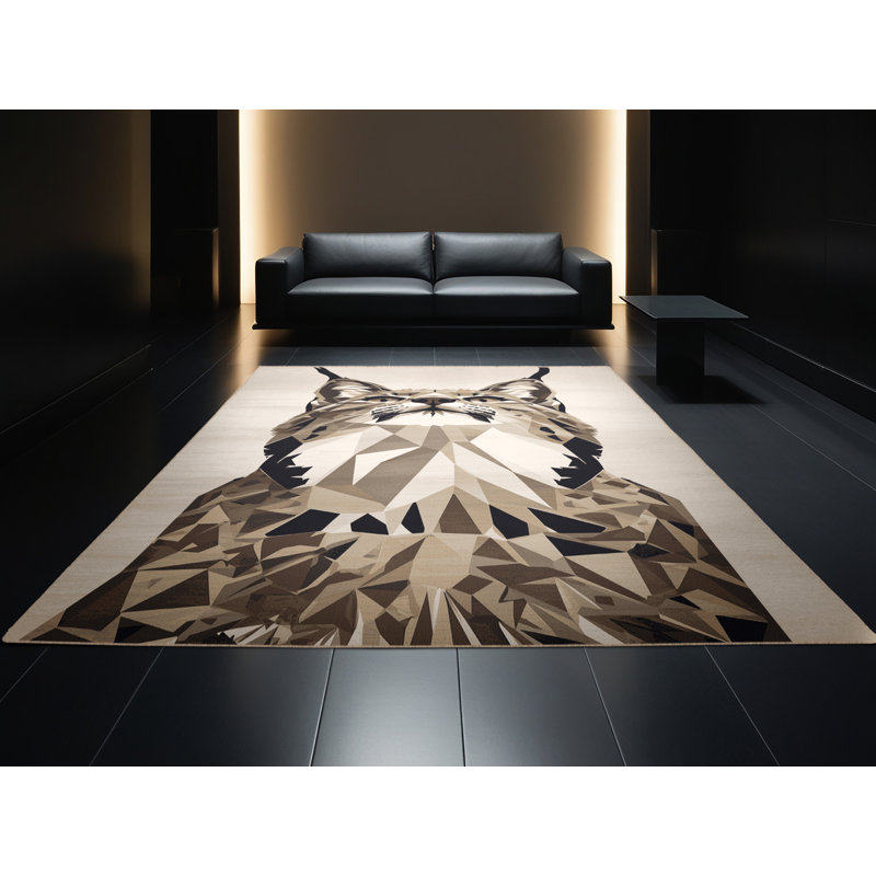 Machine Washable Oryn Lynx Modern Geometric Rug in Beige – Beige Binding, 7 x 9
