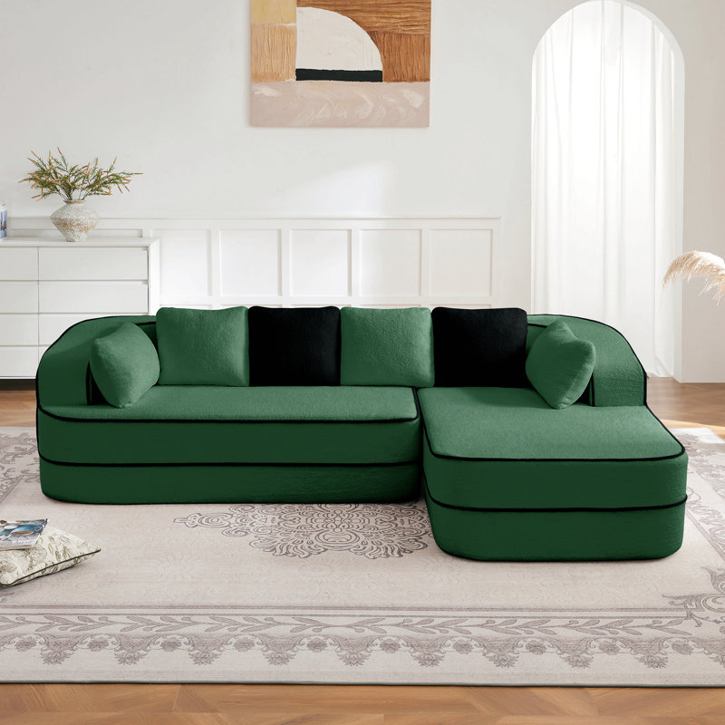 Canapé 106D de 106 po sans assemblage en tissu non assemblé, couleur contrastée, canapé moelleux et confortable avec méridienne en L, pour le salon