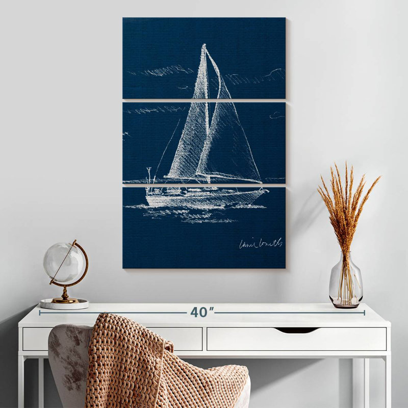 Mehar Sailboat On Blue Burlap I