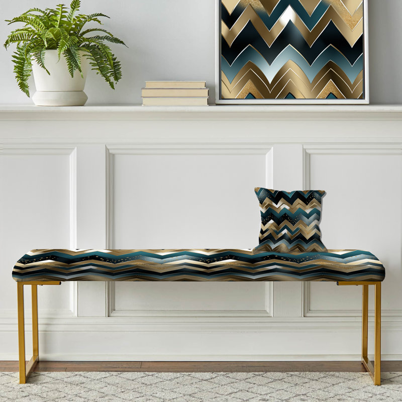 Metallic Chevron Elegance Patter - Banc rembourré doré à chevrons