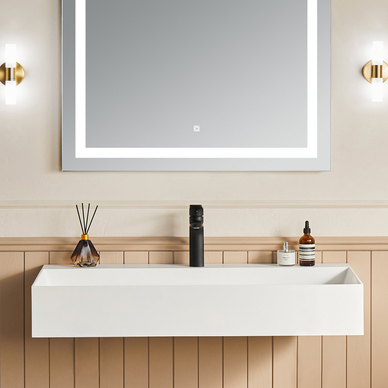 Lavabo de salle de bain mural rectangulaire à surface solide avec trou pour robinet 42 po x 18 po Pensen