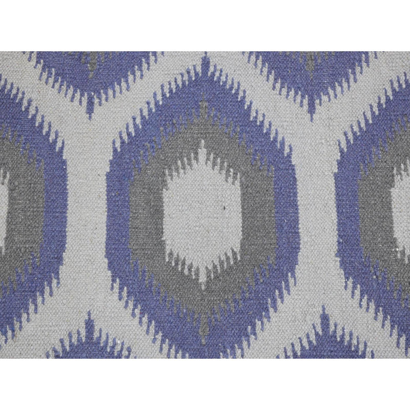 4'2"x6' Gray Hand Woven Kilim Geometric Design Flat Weave Pure Wool Rug 23BD674A116F495A8A04D6FC748B9B35