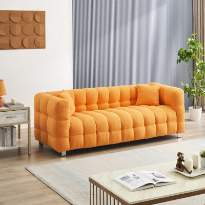 80-inch Bedroom In Orange - Fleece, 2 Pillows, Robust Metal Foot Firm Support