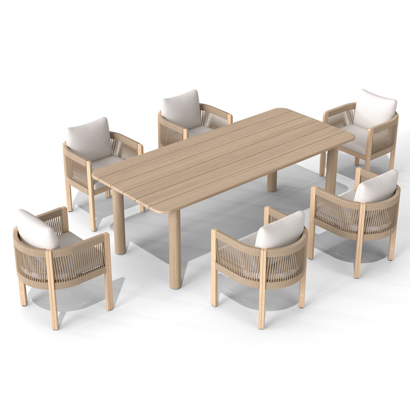 Ensemble repas d'extérieur 7 pièces avec table en bois massif