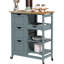 Chariot de cuisine compact avec étagères, gris - Surface en bois, tiroirs et plateau amovible pour un gain d'espace optimal. Tiroirs de rangement à roulettes, plateau, roulettes et organisation des aliments.