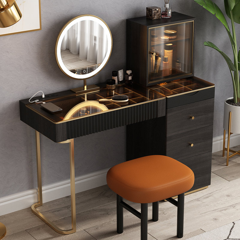 Dressing Table with Mirror, Black