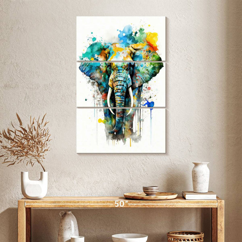 Aquarelle d'éléphant Brampt, H 38 po x l 24 po