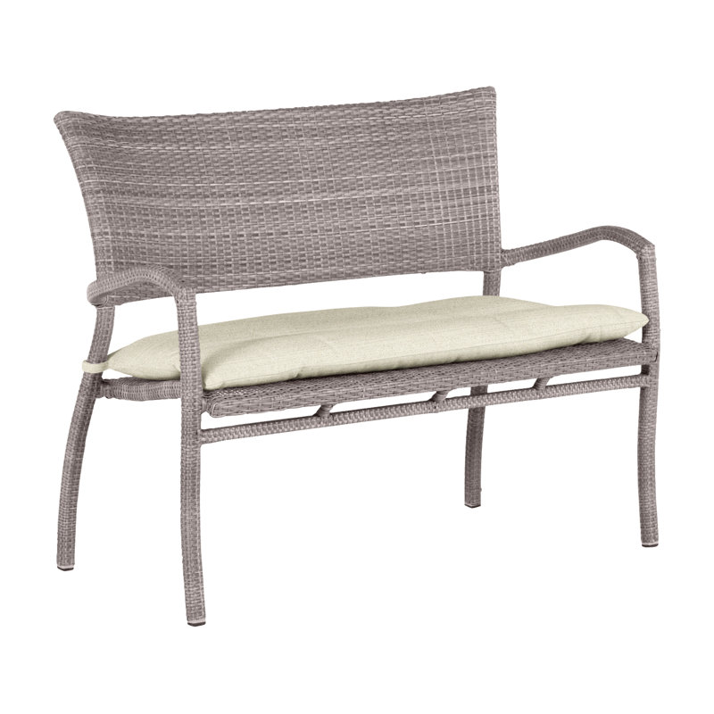 Skye Wicker Garden Bench, Black Walnut, Rollo Cream InsideOut® Linen, No Welt