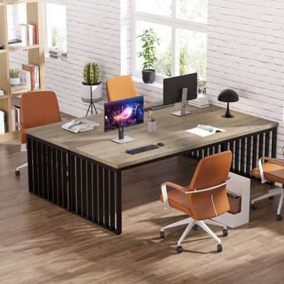 Bureau d'ordinateur 78,74 "extra long pour 2 personnes avec pieds en métal uniques pour le bureau à domicile