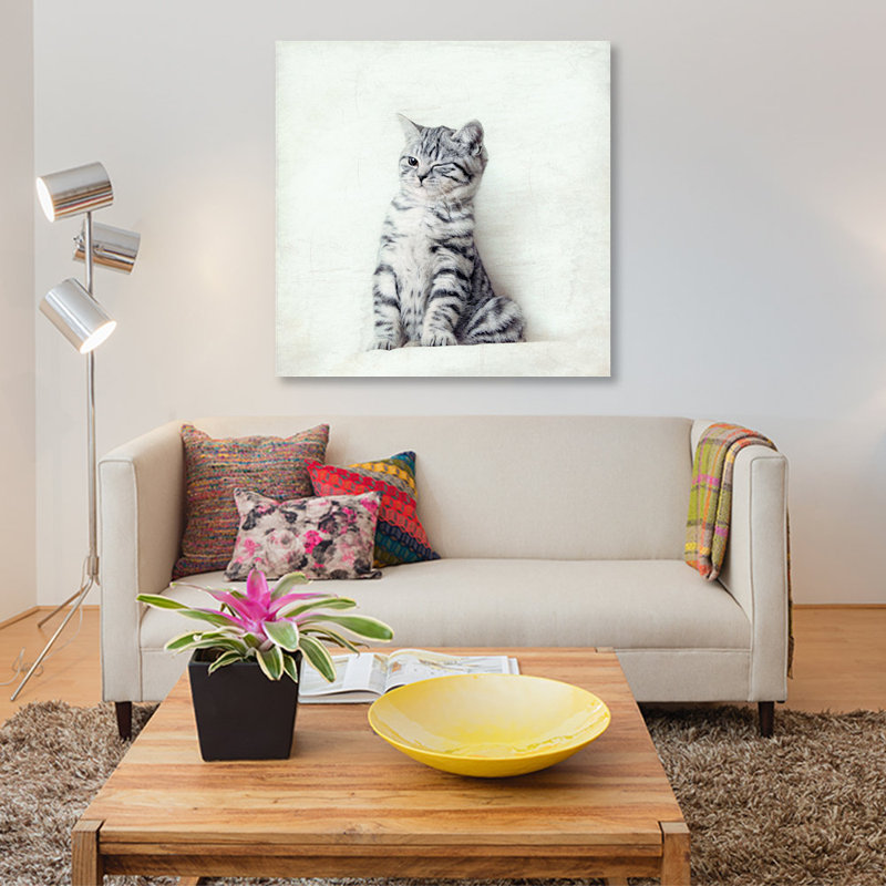 Art sur toile clin d’œil chat, H 26 po x l 26 po x P 1,5 po, Non mat, Toile tendue