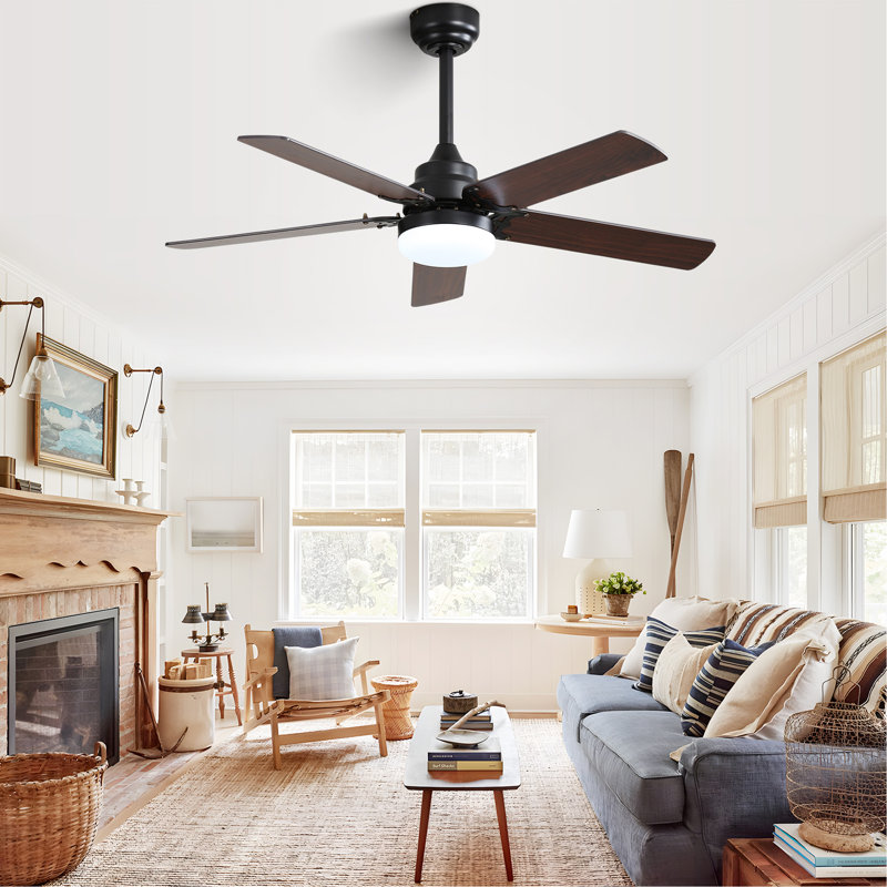 Ventilateur de plafond 42 pouces 5 pales réversible sans fil avec télécommande, Noir, Black