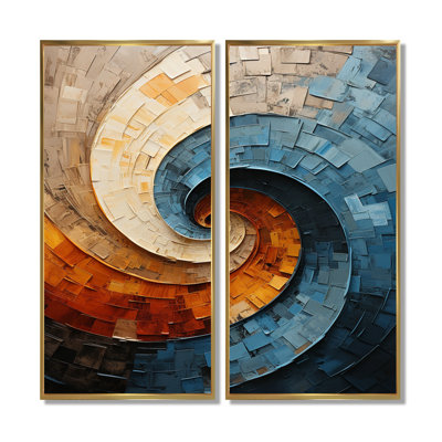 Collage en spirale - ensemble de 2 reproductions d'art sur toile abstraites en spirale abstraite pour salon, bleu sarcelle