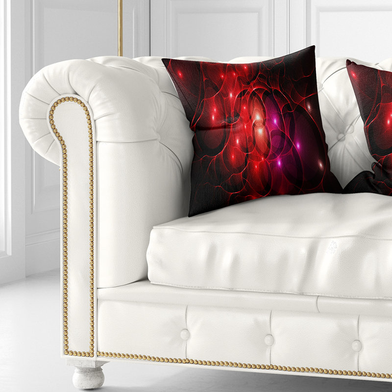 Fractal Space Circles - Coussin imprimé abstrait, 16 po x 1 po, Coussin décoratif, Rouge