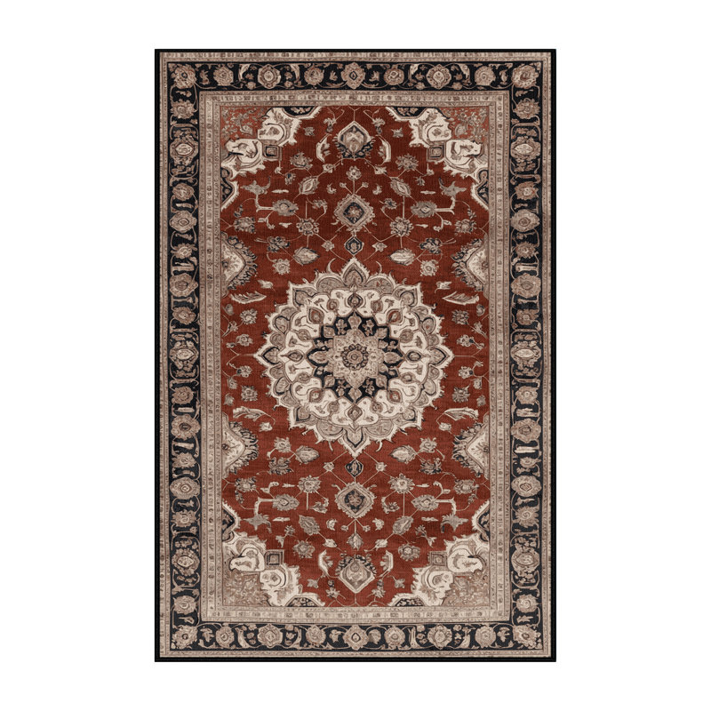 Machine Washable Persian Brown Area Rug, Rectangle 4' x 6'