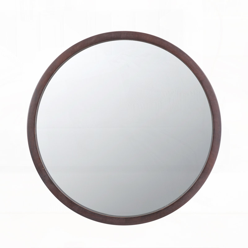 20" x 20" Circle Wall Mirror, Dark Brown