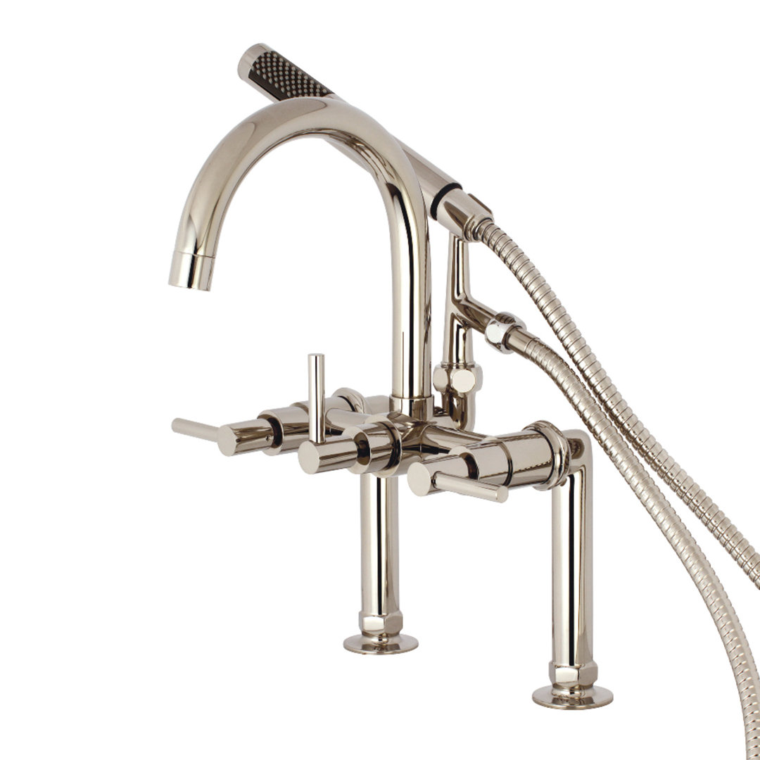 Kingston Brass Concord Three-Handle 2-Hole Deck Mount Clawfoot Tub Faucet with Hand Shower Kingston Brass 