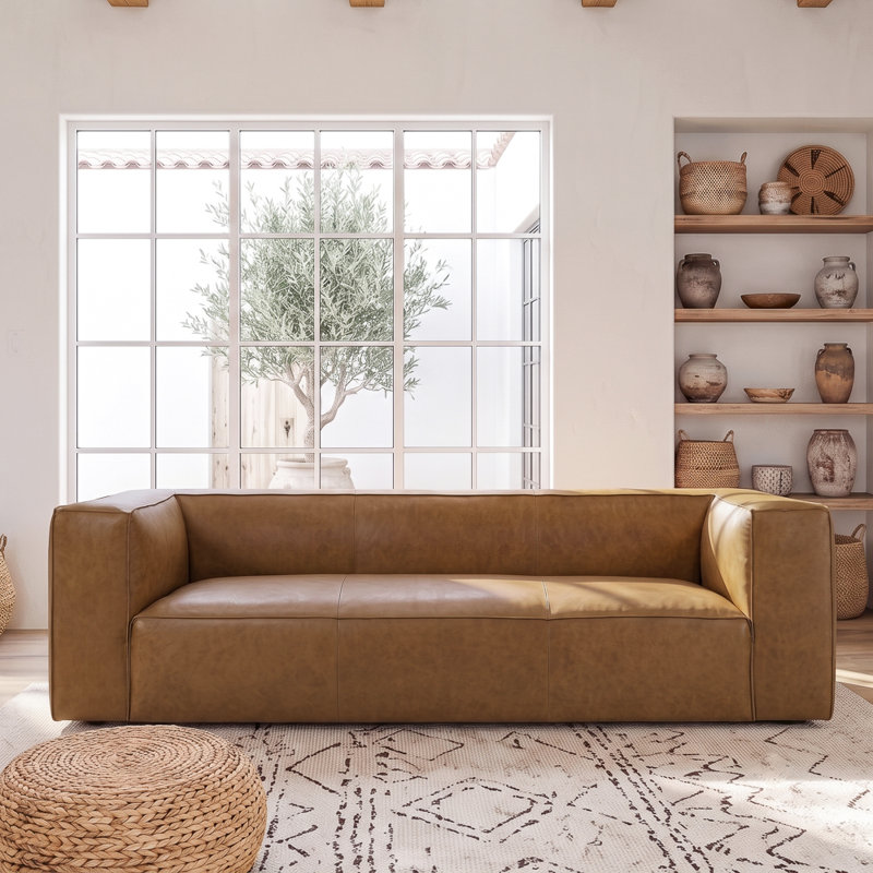 Canapé moderne en cuir véritable Latravion , Cuir véritable brun foncé